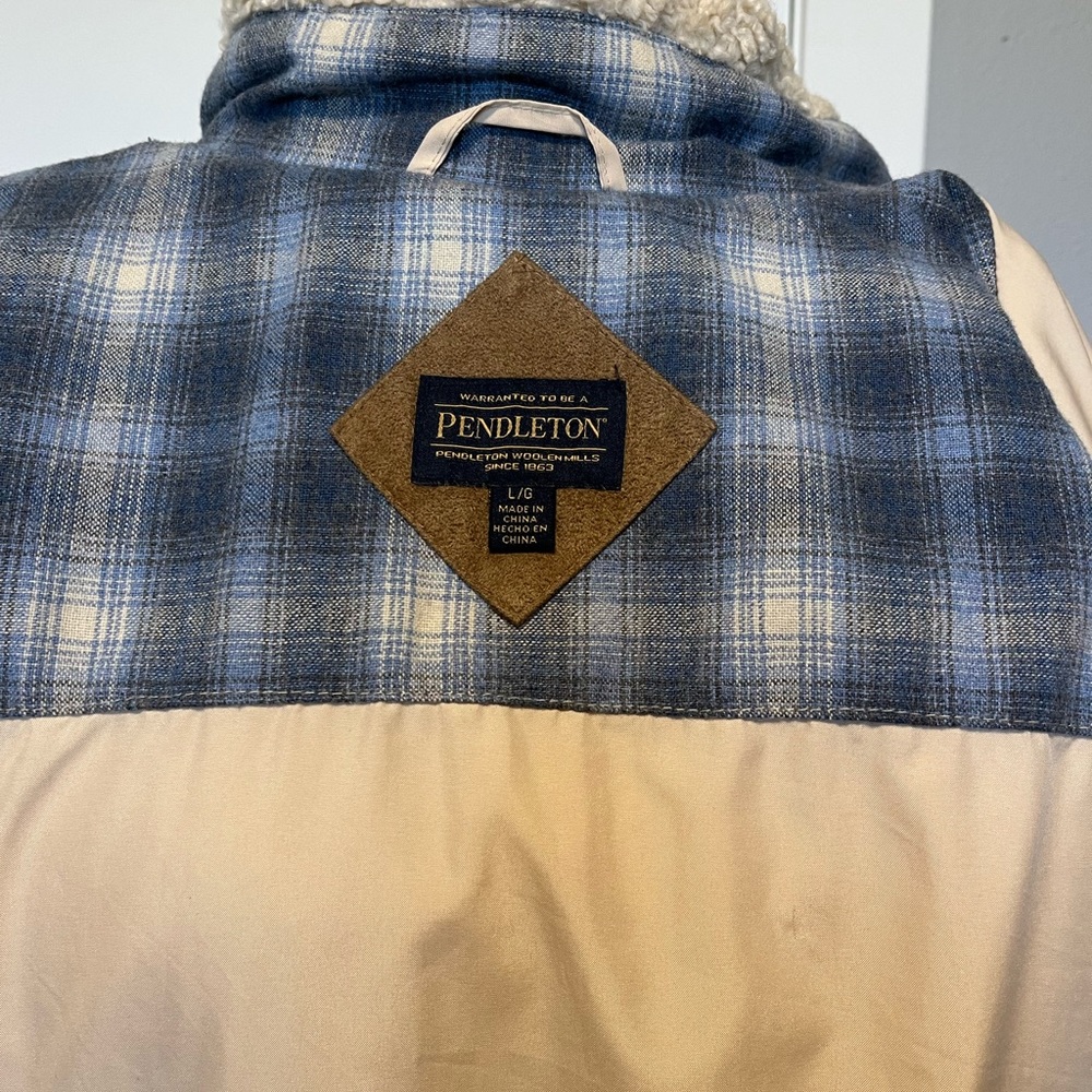 Pendleton Jacket Cream Sherpa Flannel Trim L - Picture 10 of 11
